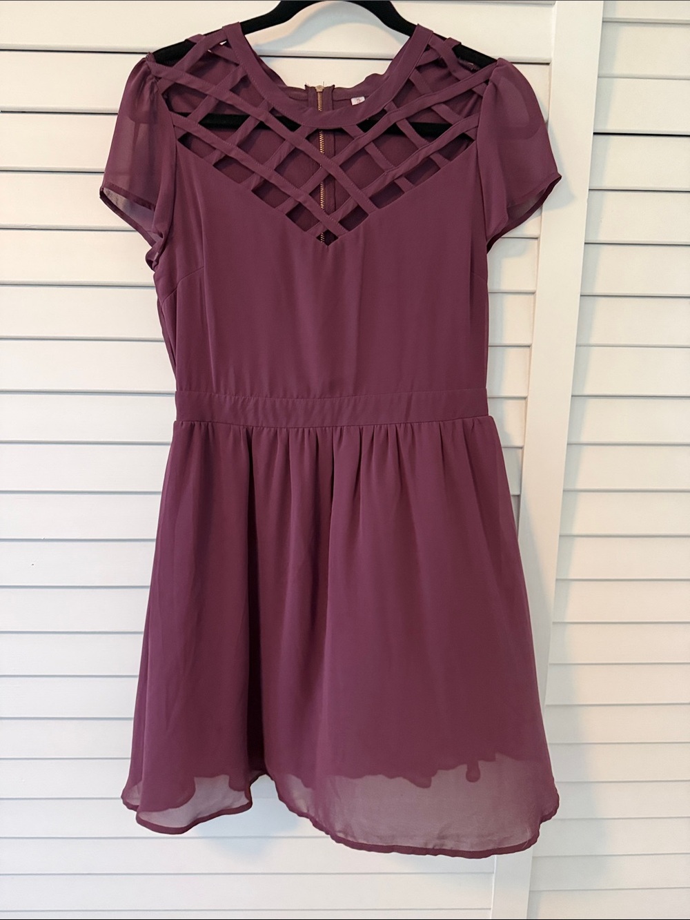 Xhilaration Mauve Lattice-Detail Mini Dress